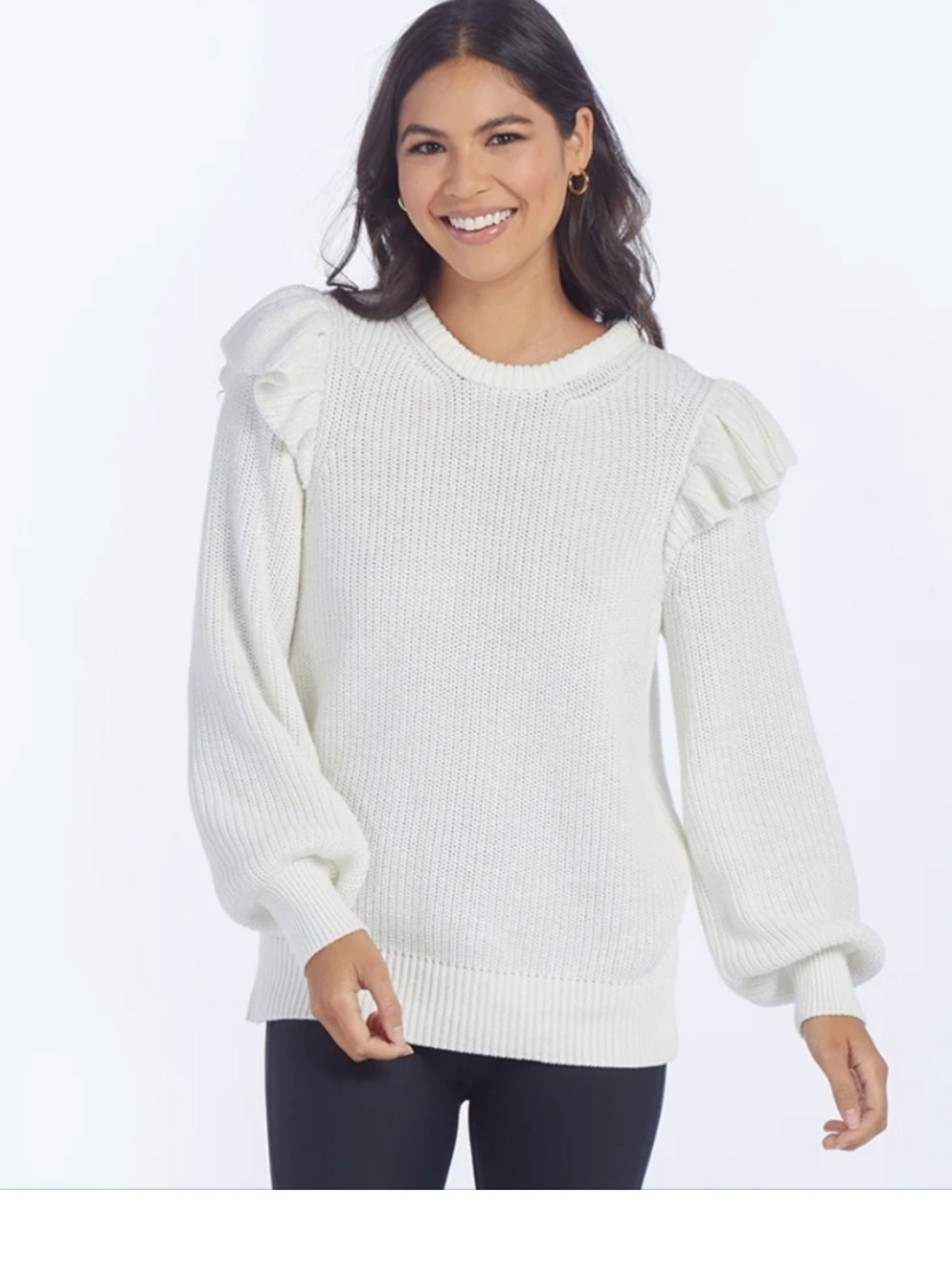 Cream Ruffle Shoulder Knit Sweater by Lilla P XS